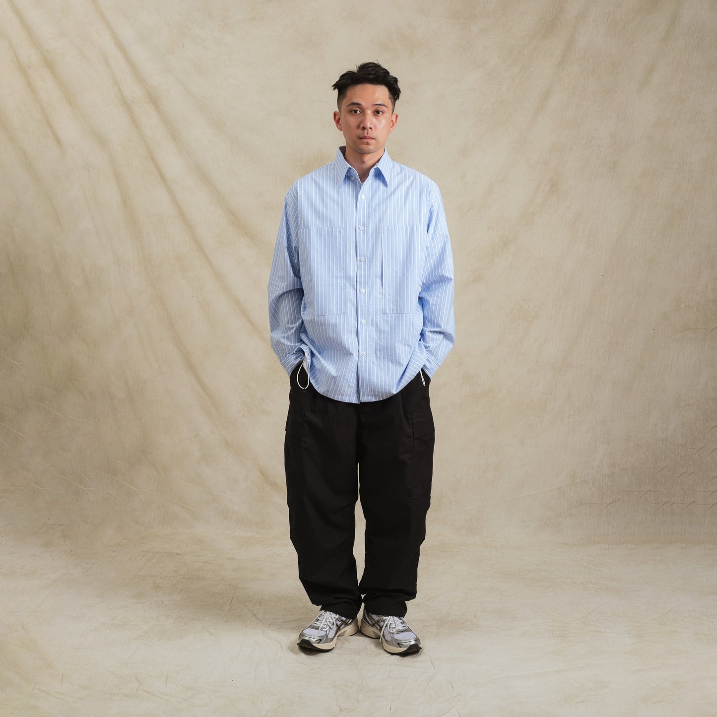 Stripes Sidepull Shirt / Cotton - BL.WH